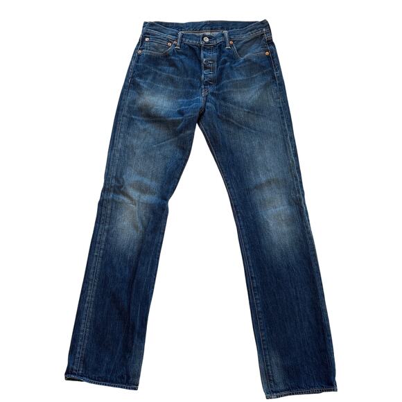 Levis 501 Jeans Mens 34x34 (32x33) Blue Original Fit Button Fly Denim Distressed - Picture 2 of 13